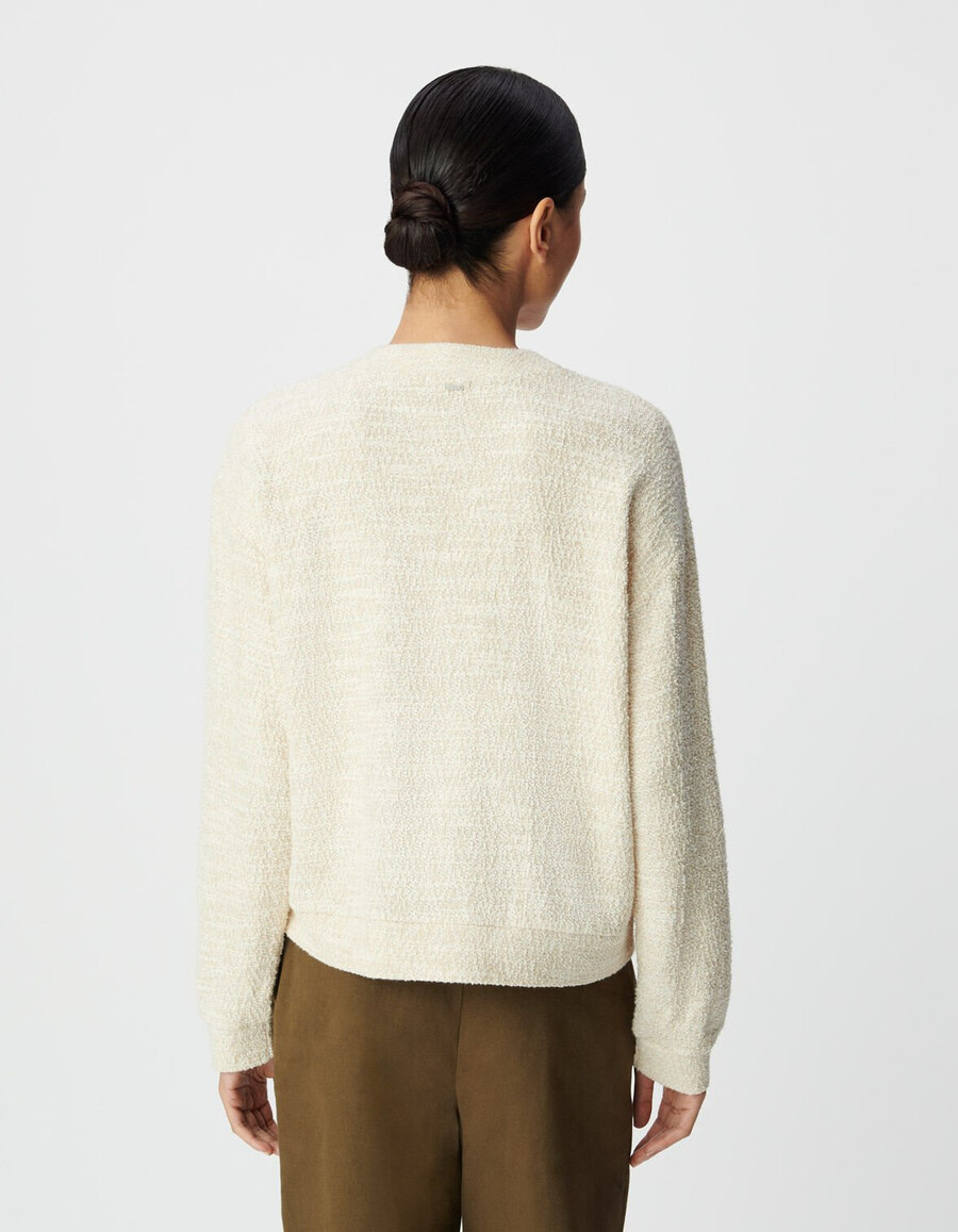 felpa da donna in tweed lurex beige spalle abbottonate