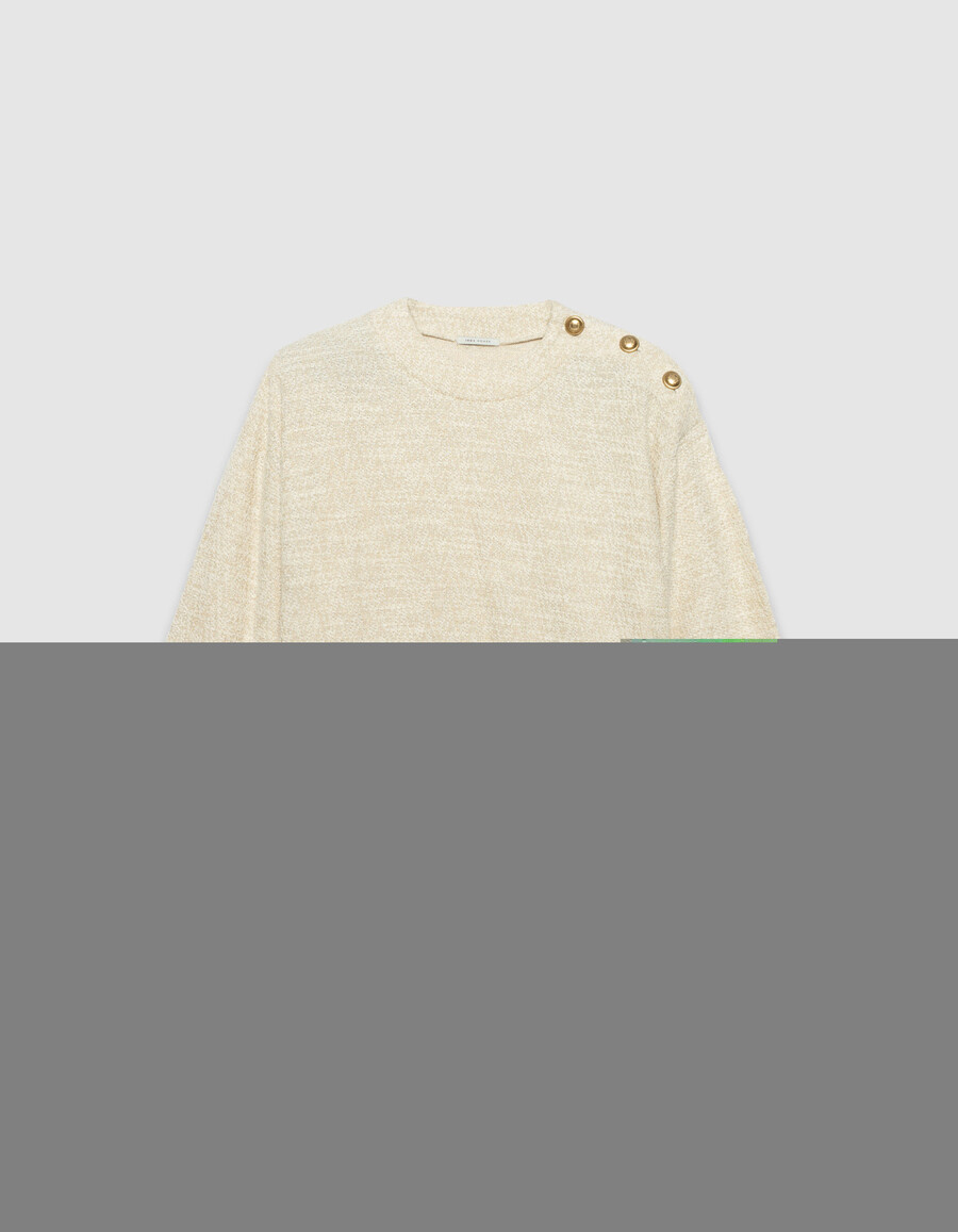 felpa da donna in tweed lurex beige spalle abbottonate