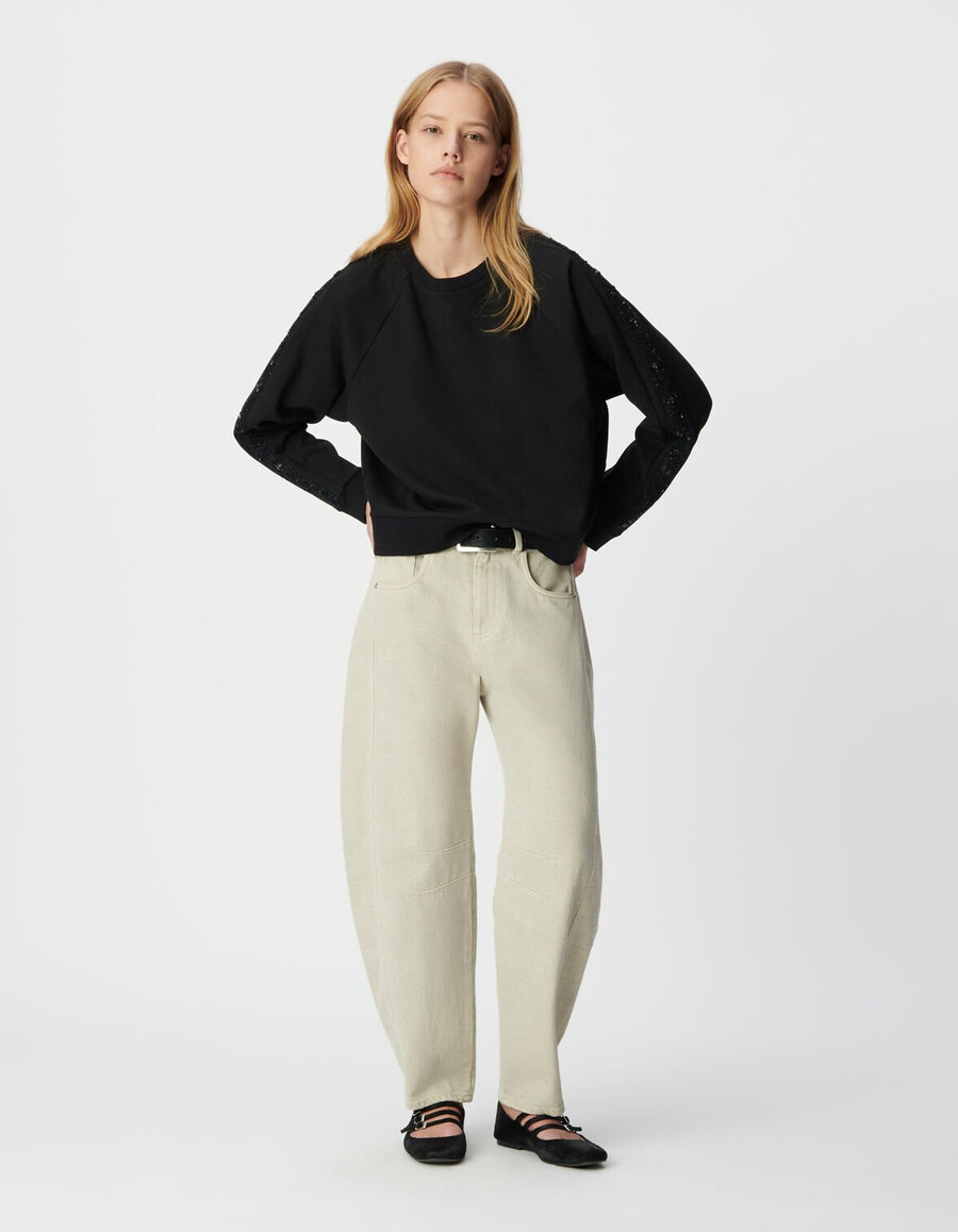 felpa oversize nera da donna bande lungo le maniche