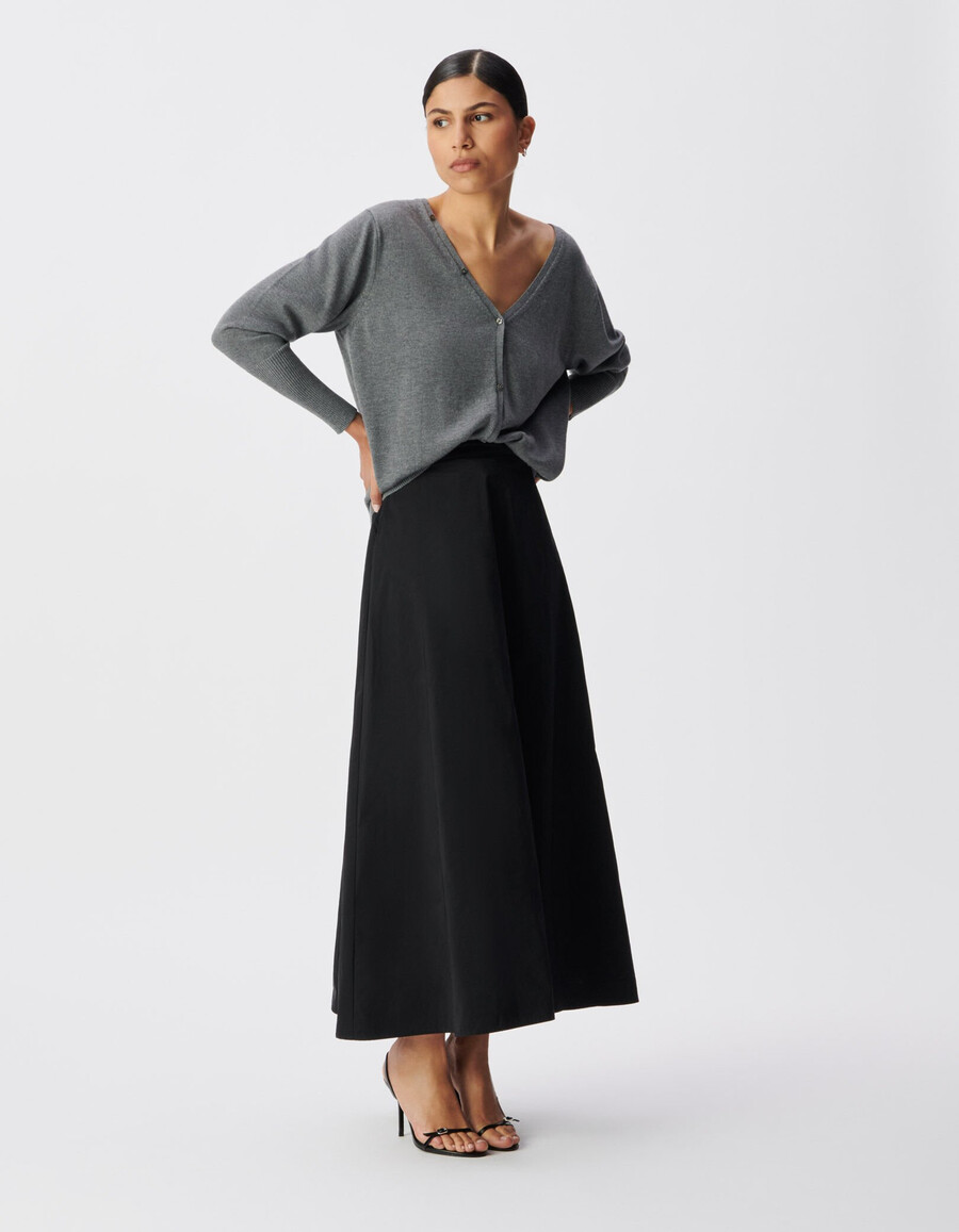 cardigan reversibile da donna grigio lavorato a maglia con parte anteriore e posteriore