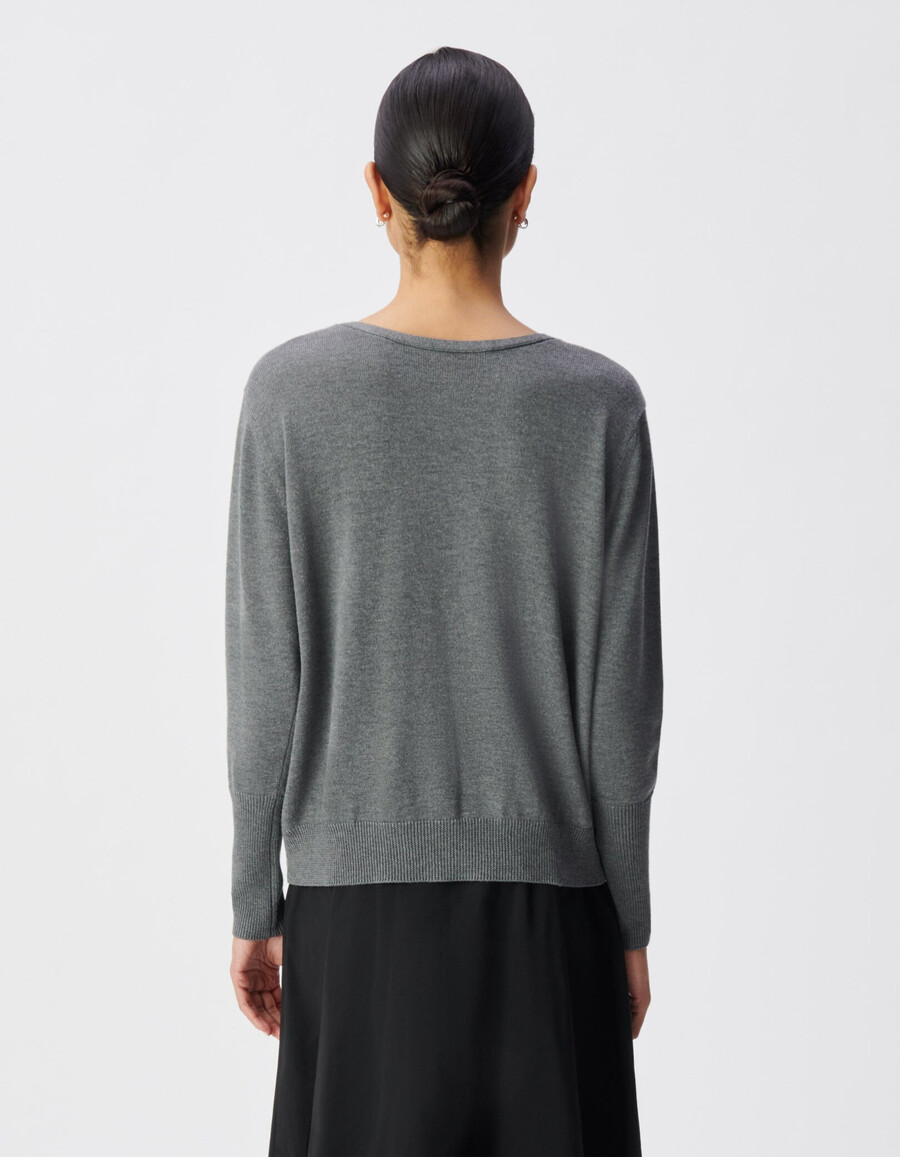 cardigan reversibile da donna grigio lavorato a maglia con parte anteriore e posteriore