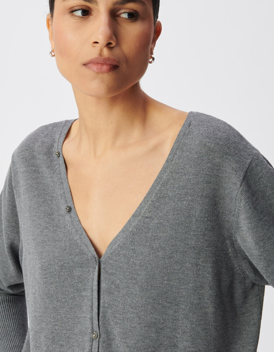 cardigan reversibile da donna grigio lavorato a maglia con parte anteriore e posteriore
