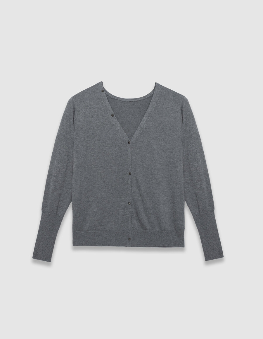 cardigan reversibile da donna grigio lavorato a maglia con parte anteriore e posteriore