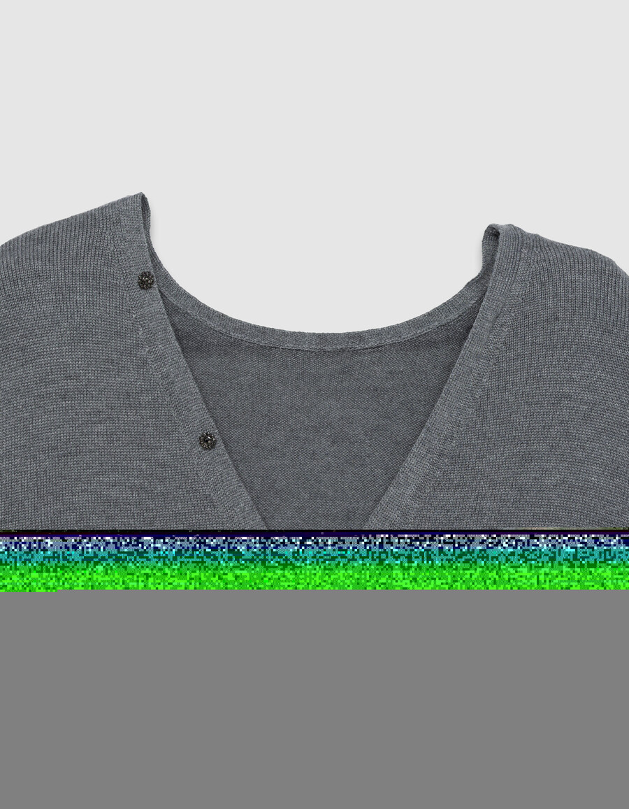 cardigan reversibile da donna grigio lavorato a maglia con parte anteriore e posteriore