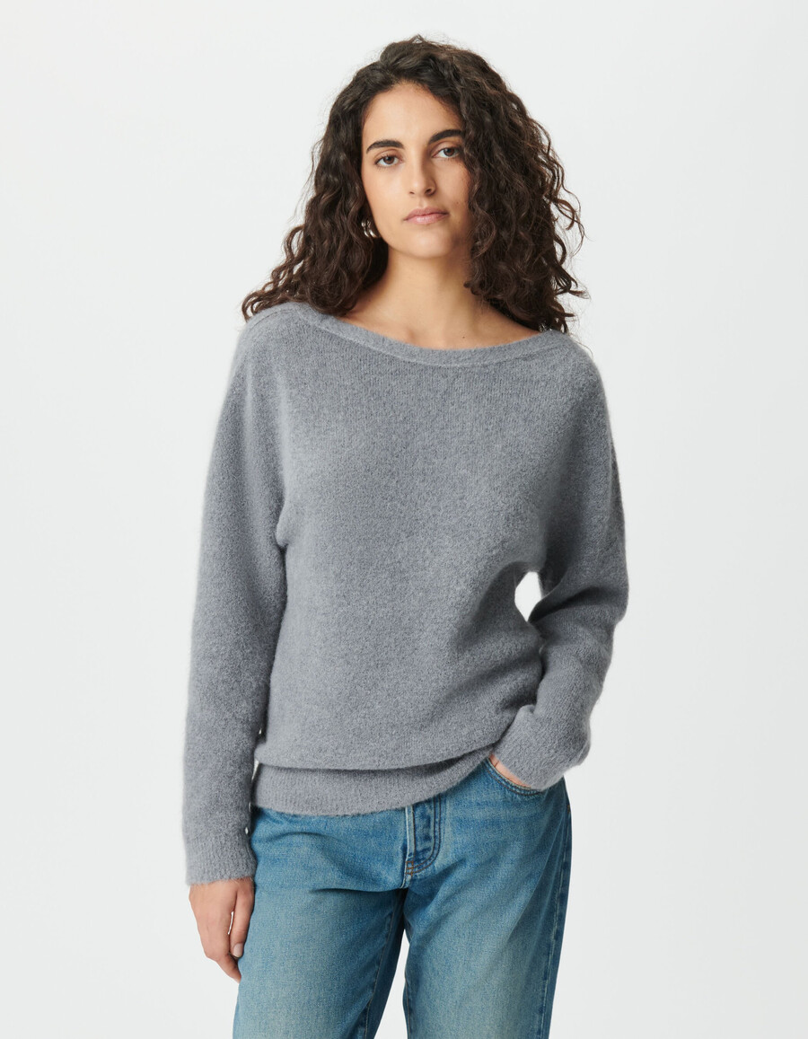 cardigan reversibile da donna grigio lavorato a maglia con parte anteriore e posteriore