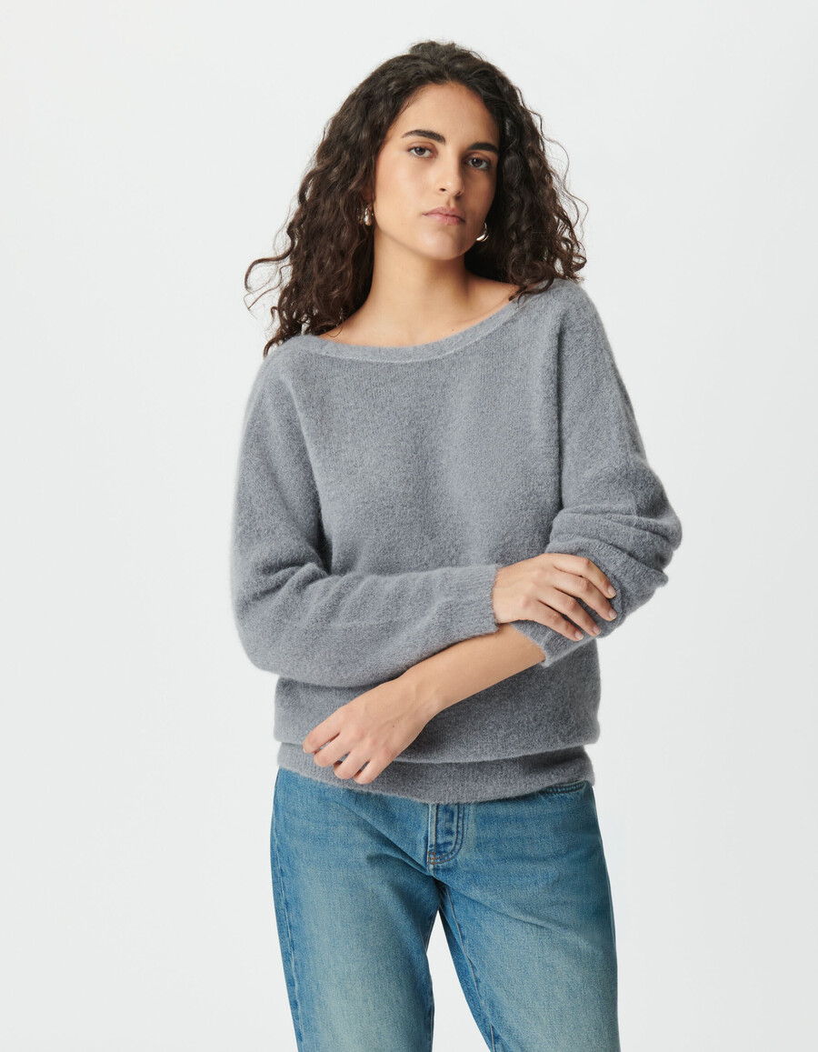 cardigan reversibile da donna grigio lavorato a maglia con parte anteriore e posteriore