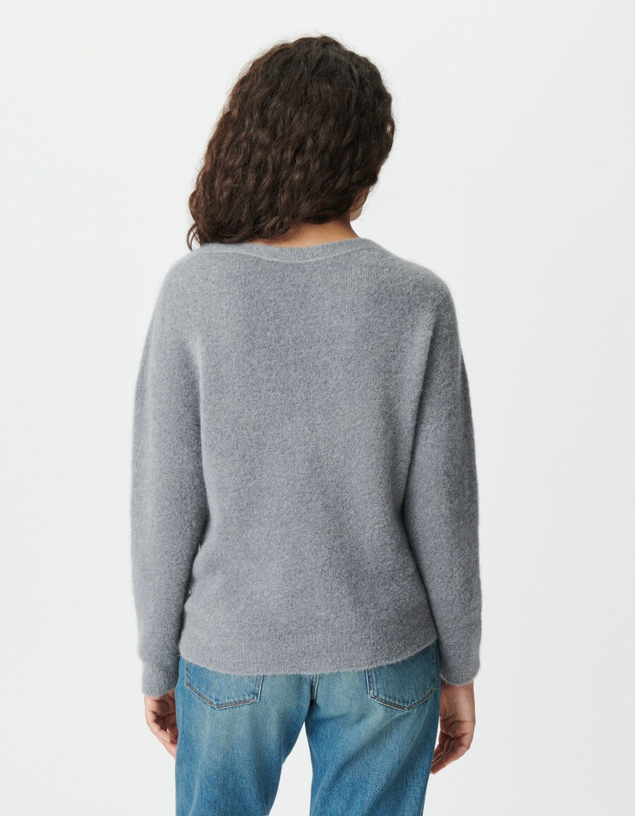 cardigan reversibile da donna grigio lavorato a maglia con parte anteriore e posteriore