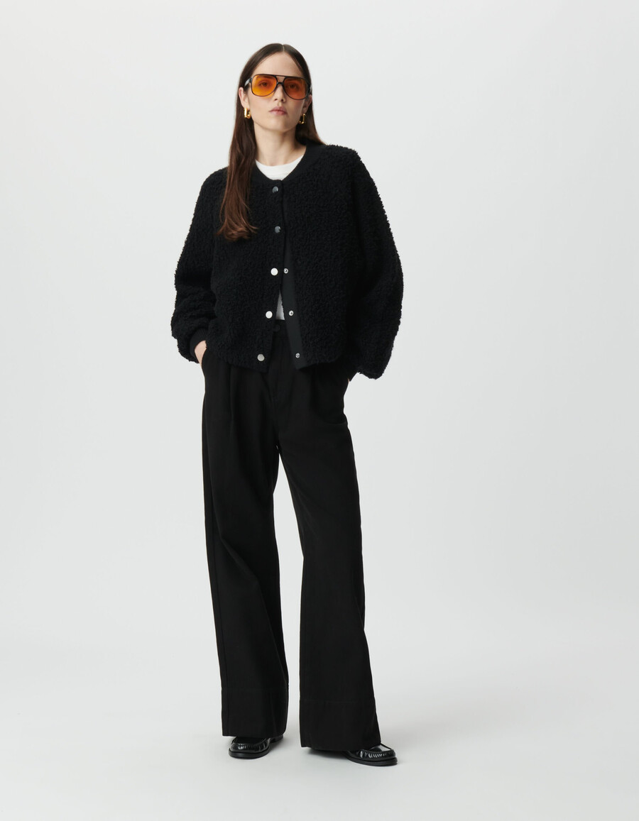 cardigan in maglia bouclette nera da donna