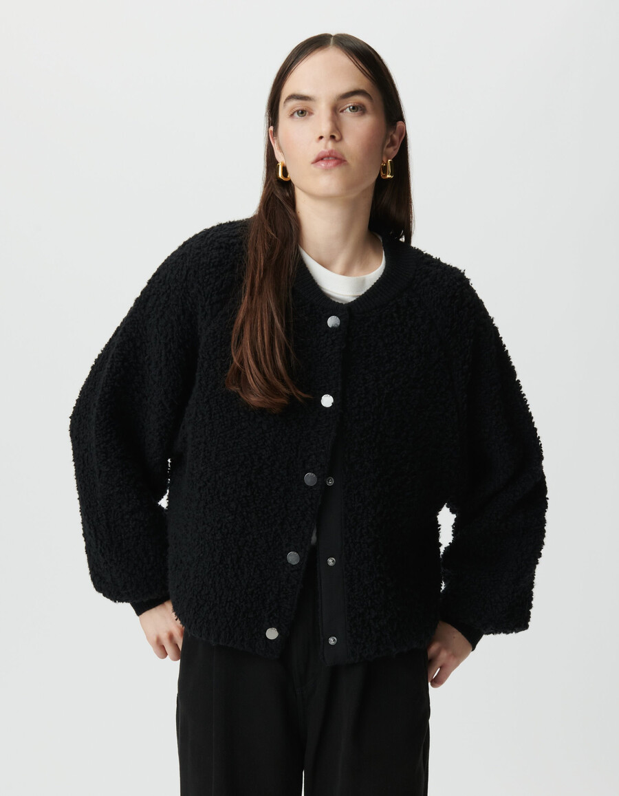 cardigan in maglia bouclette nera da donna