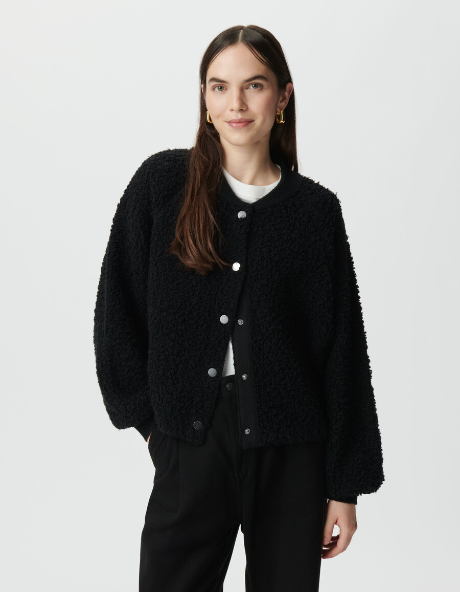 cardigan in maglia bouclette nera da donna
