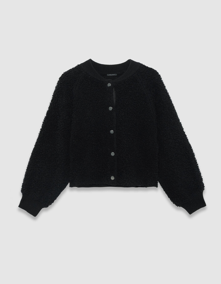 cardigan in maglia bouclette nera da donna