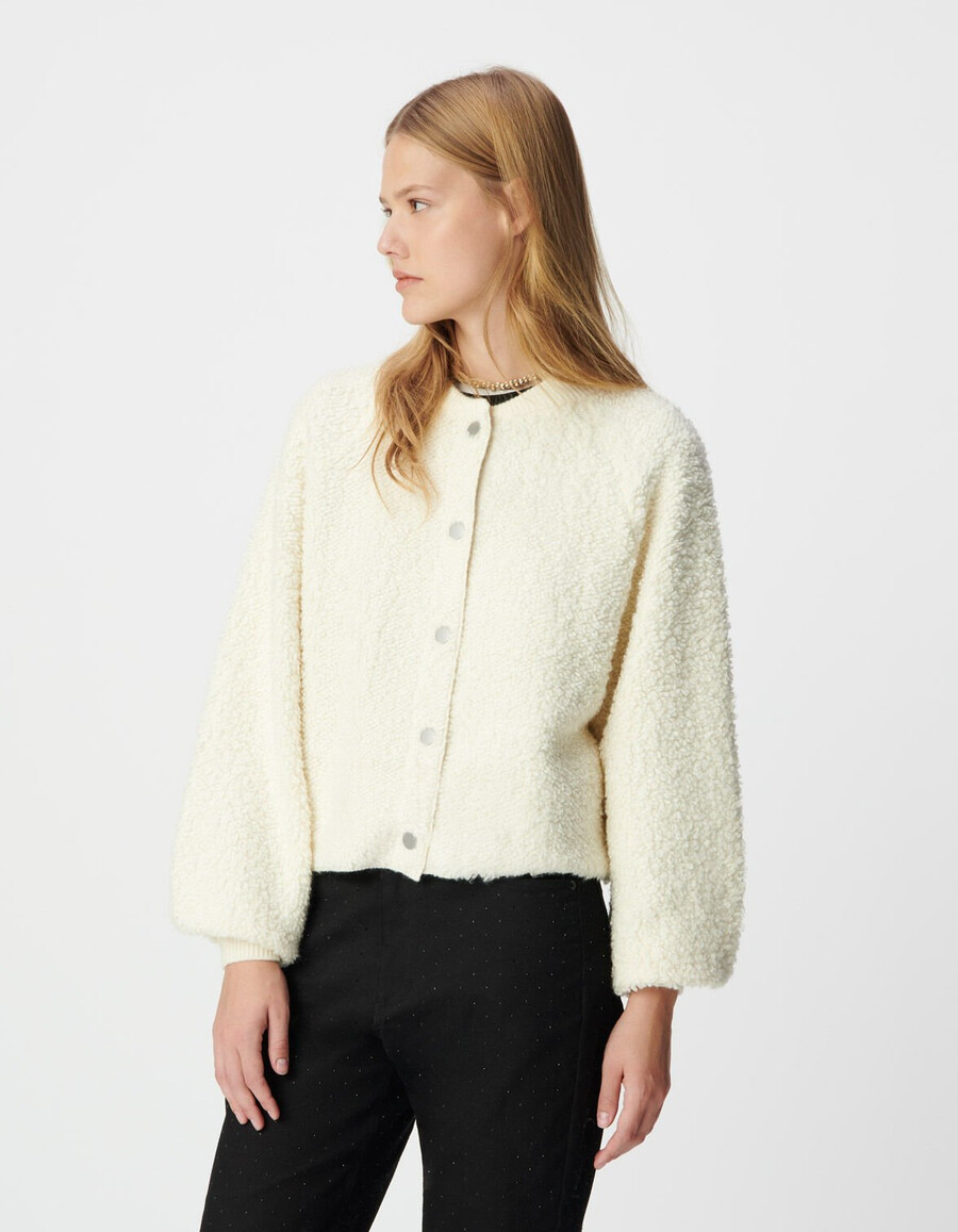 cardigan in maglia bouclette bianca da donna