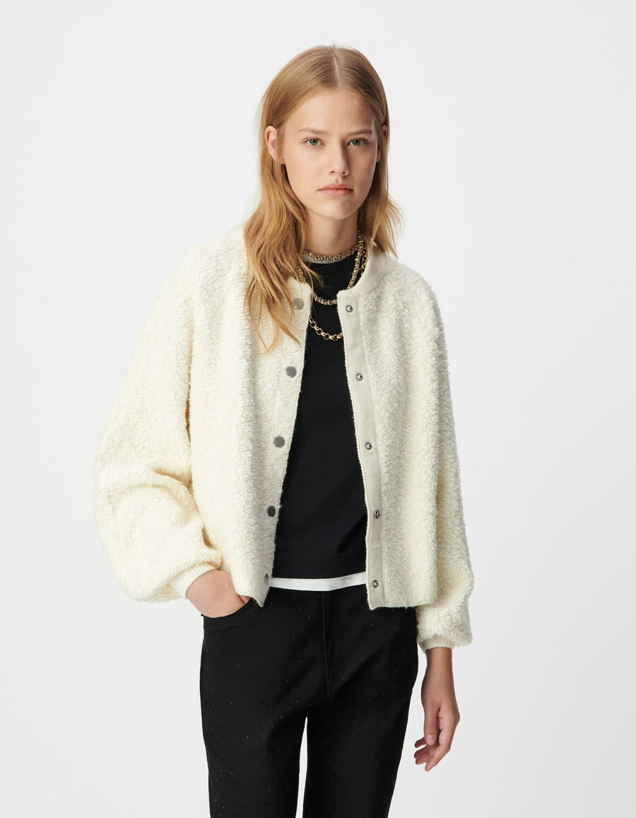 cardigan in maglia bouclette bianca da donna