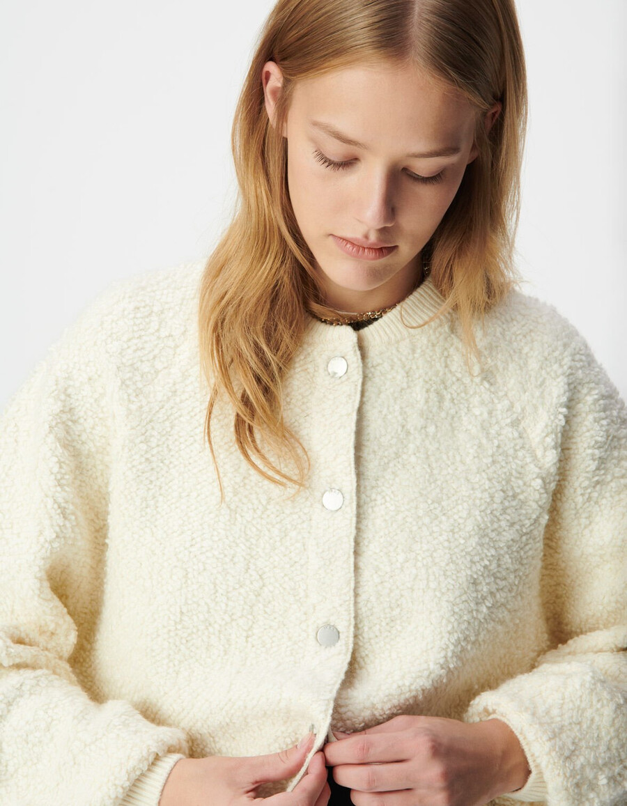 cardigan in maglia bouclette bianca da donna