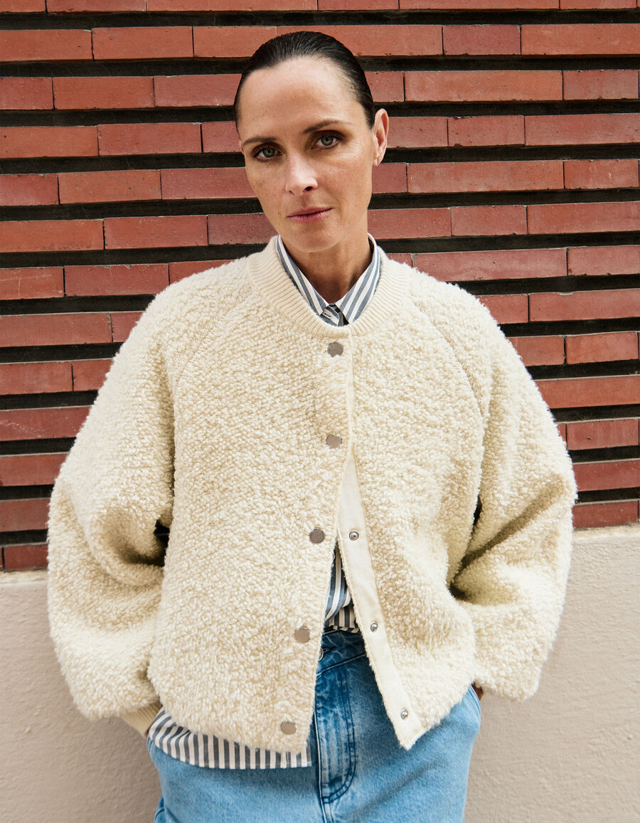 cardigan in maglia bouclette bianca da donna