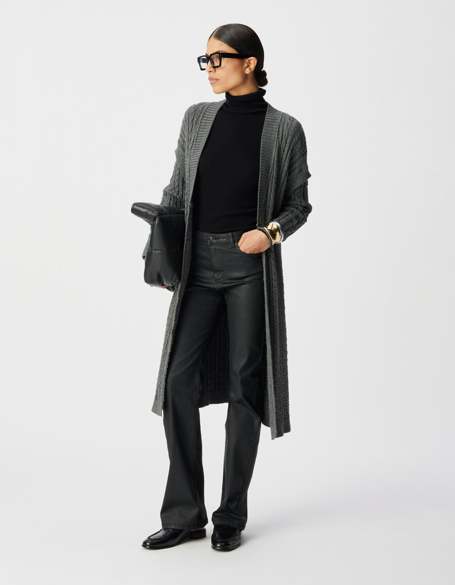 cardigan lungo in maglia a trecce grigio da donna
