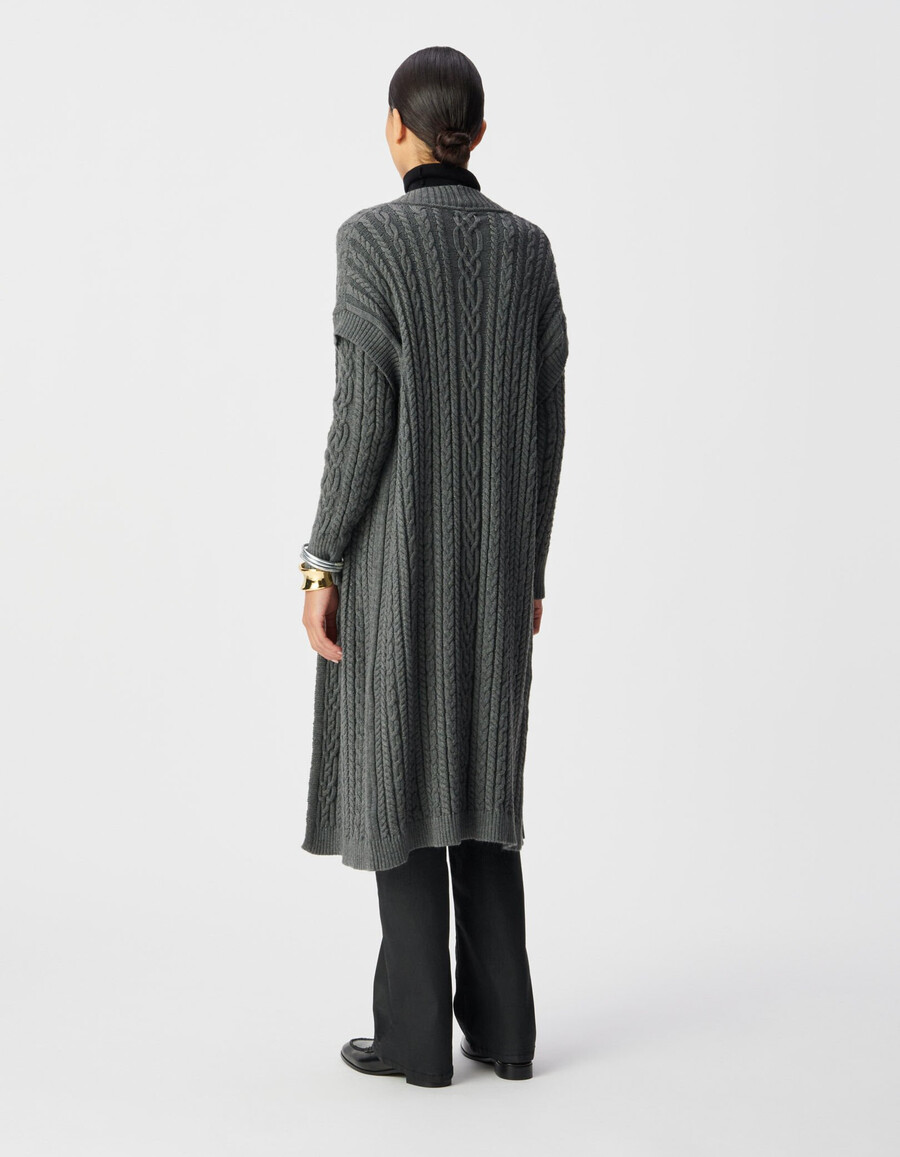 cardigan lungo in maglia a trecce grigio da donna