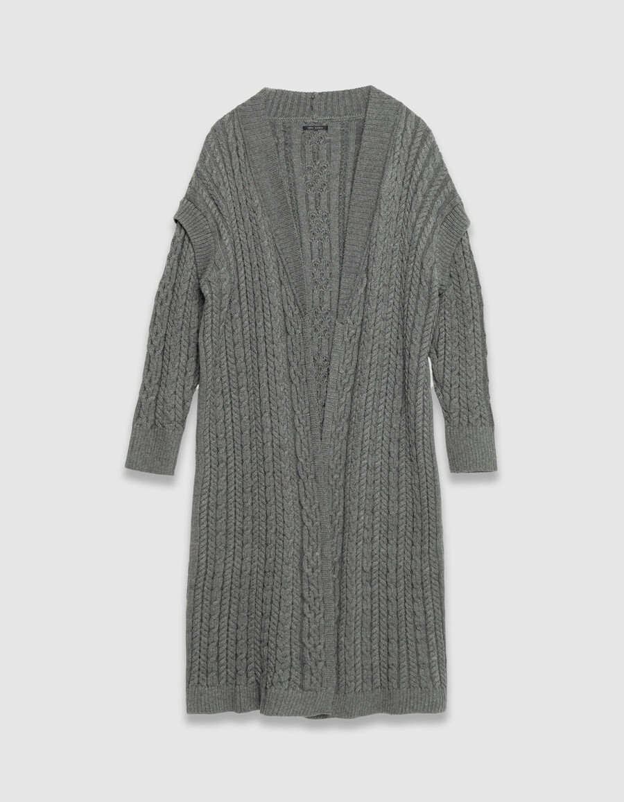 cardigan lungo in maglia a trecce grigio da donna