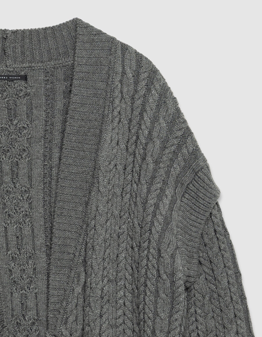 cardigan lungo in maglia a trecce grigio da donna