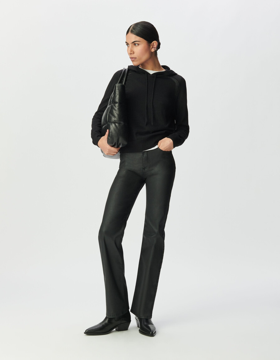 felpa con cappuccio da donna in maglia di lurex nero fine