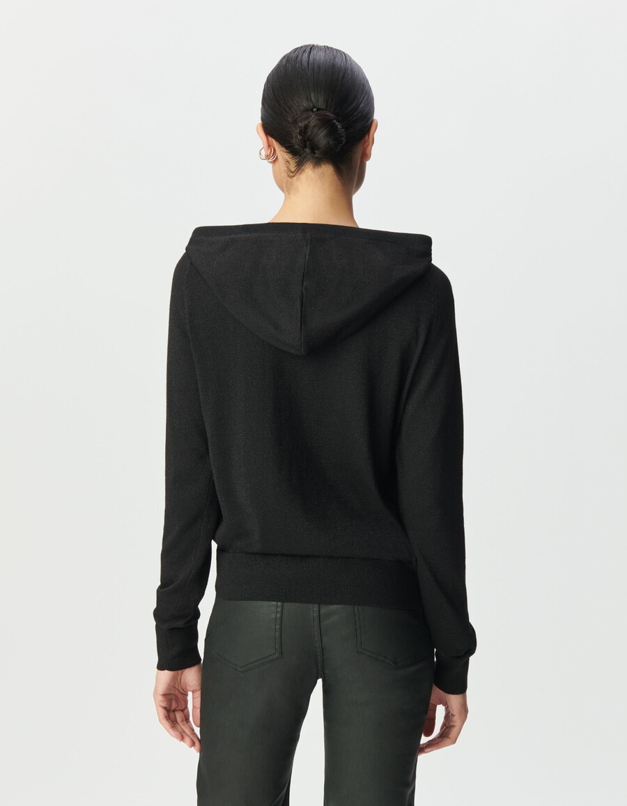 felpa con cappuccio da donna in maglia di lurex nero fine