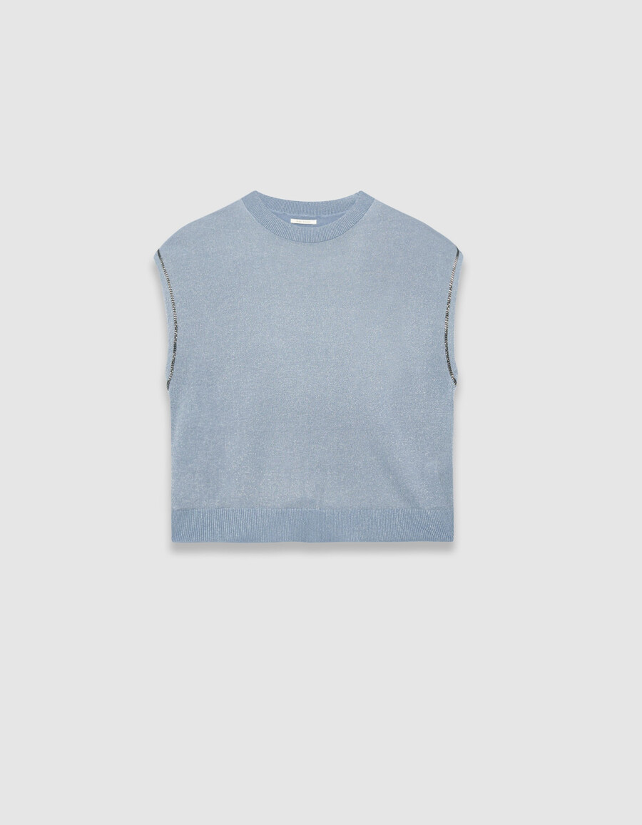 maglione da donna in maglia fine lurex blu con catene
