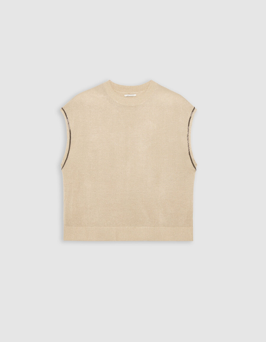 maglione da donna in maglia fine lurex beige con catene