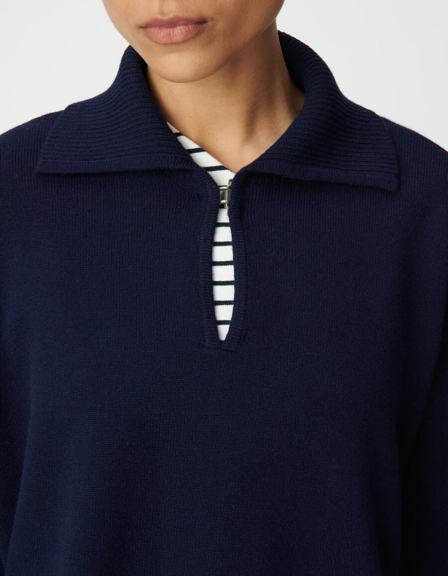 maglione jacquard scozzese blu navy con collo alto da donna