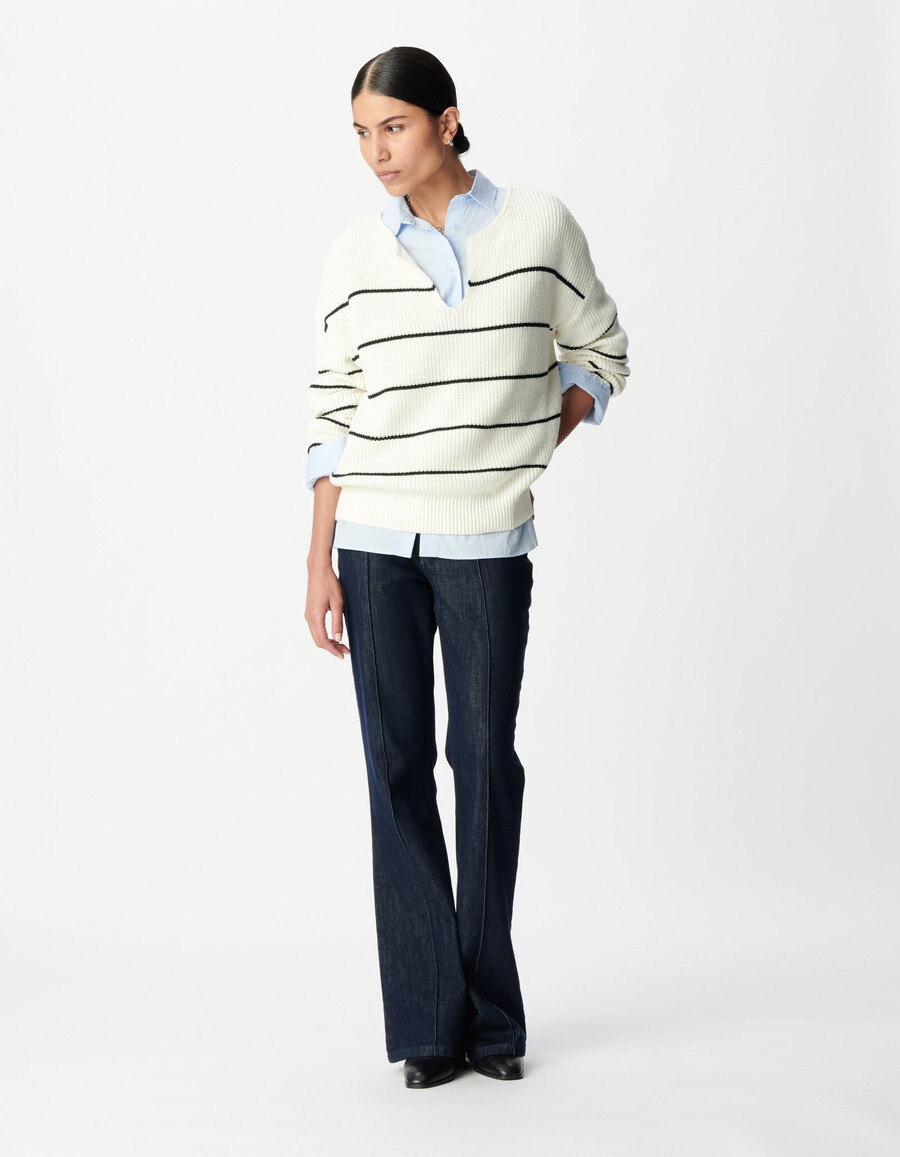 maglione da marinaio oversize in maglia a righe nere da donna