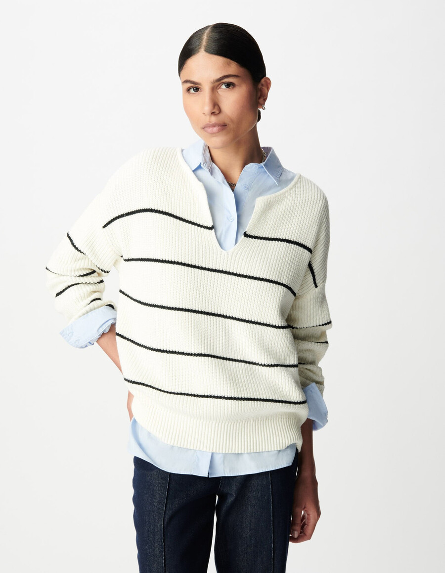 maglione da marinaio oversize in maglia a righe nere da donna