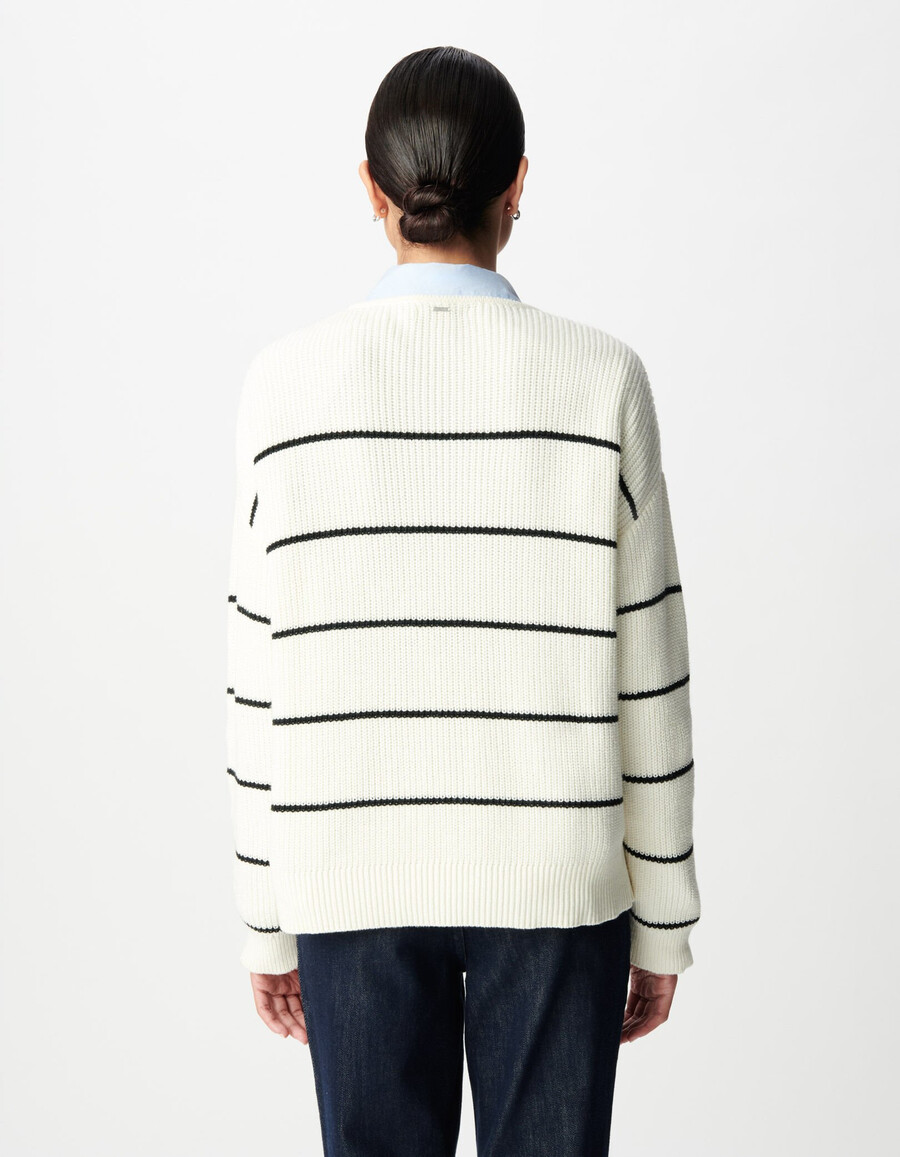 maglione da marinaio oversize in maglia a righe nere da donna