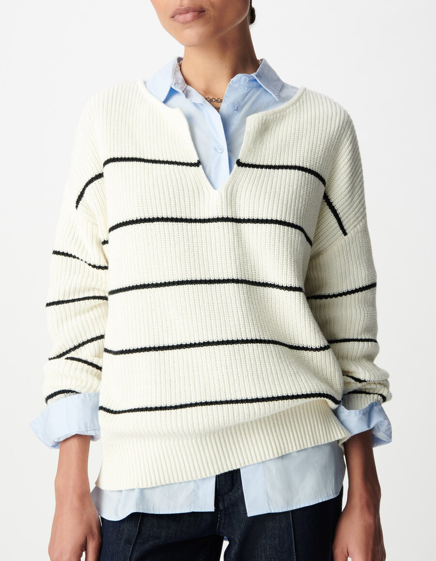 maglione da marinaio oversize in maglia a righe nere da donna