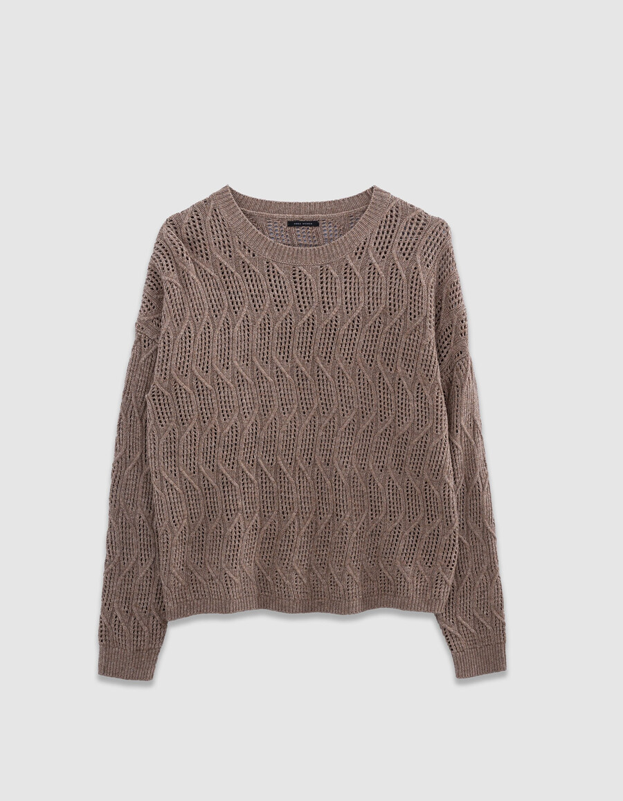 maglione lavorato a maglia traforato decorativo beige da donna