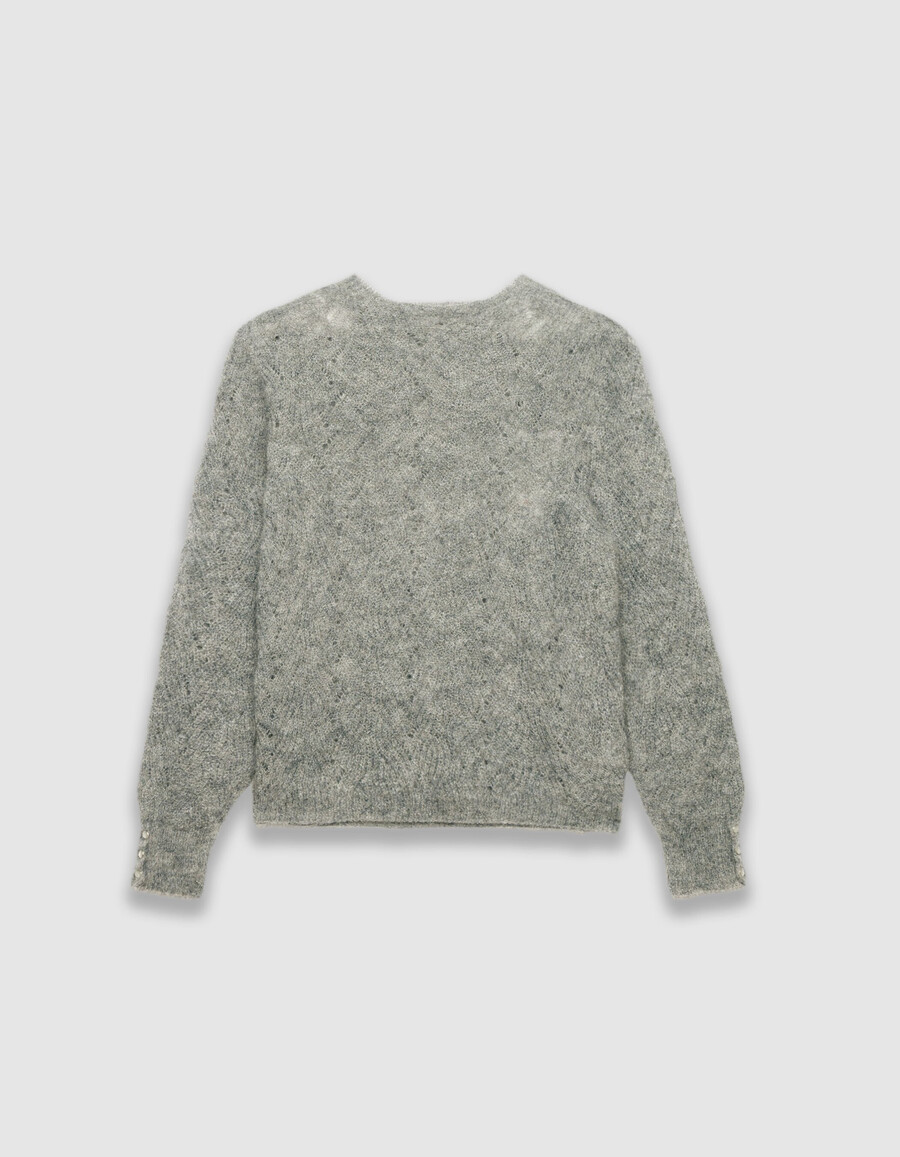 maglione decorativo in maglia a trecce grigio in misto mohair da donna