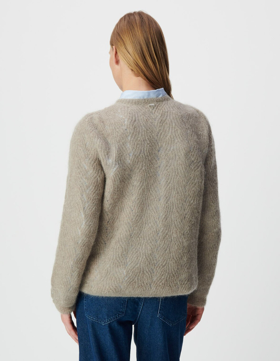 maglione lavorato a maglia con motivo decorativo a trecce in misto mohair beige da donna