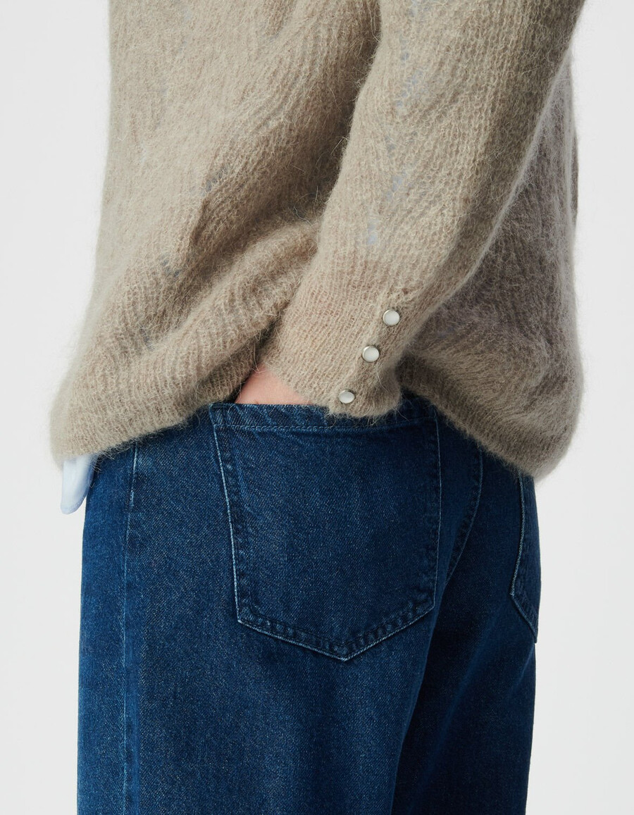 maglione lavorato a maglia con motivo decorativo a trecce in misto mohair beige da donna