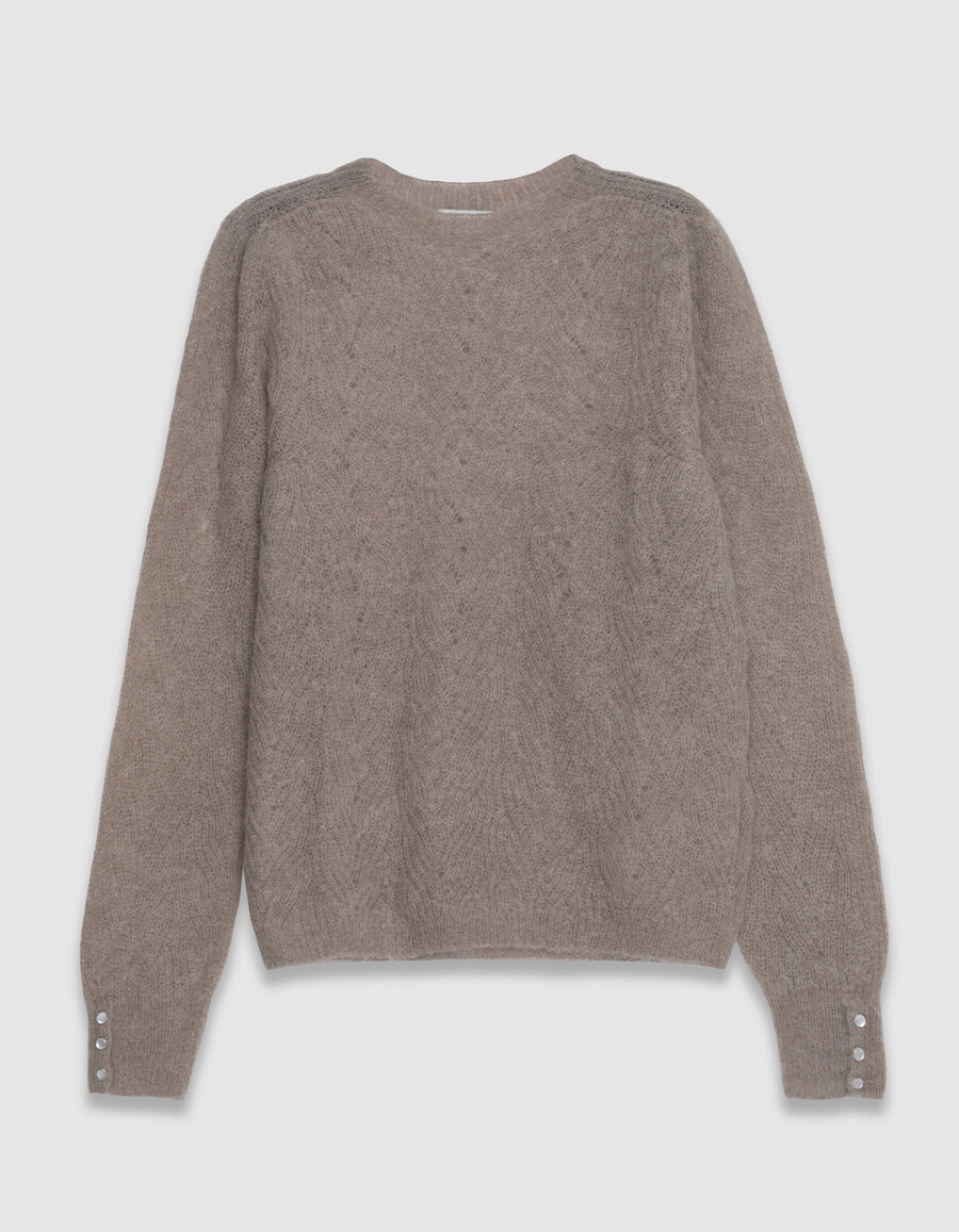 maglione lavorato a maglia con motivo decorativo a trecce in misto mohair beige da donna