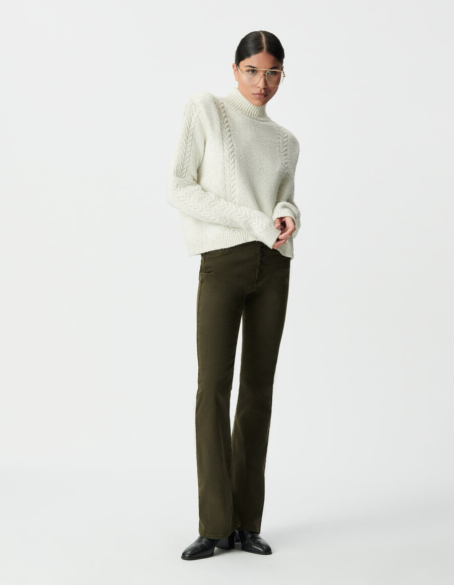 maglione da donna in maglia ecru in lurex spalline e maglia a trecce