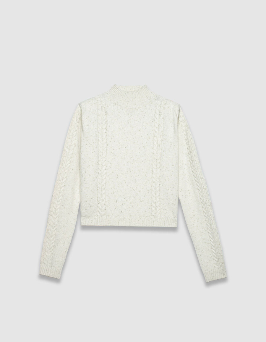 maglione da donna in maglia ecru in lurex spalline e maglia a trecce