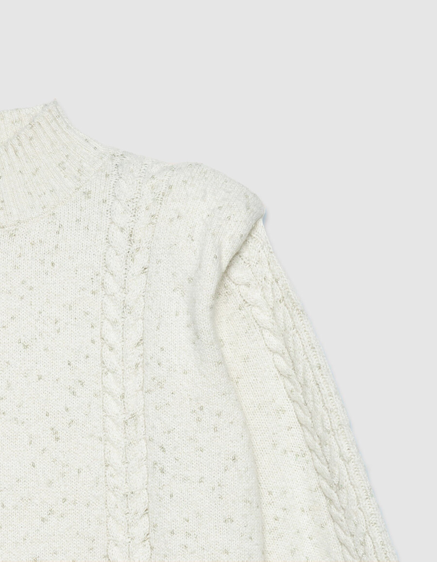 maglione da donna in maglia ecru in lurex spalline e maglia a trecce