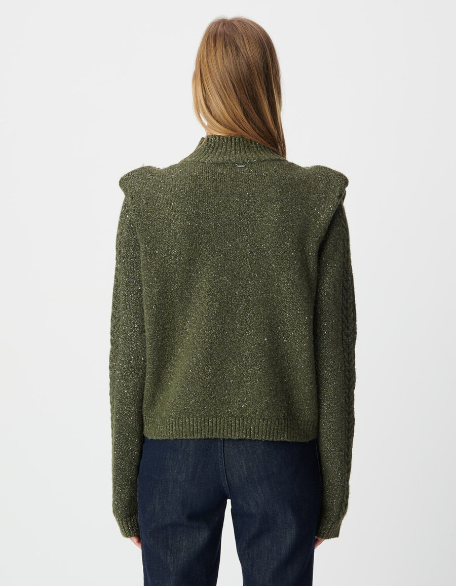 maglione da donna in maglia kaki lurex spalline e maglia a trecce