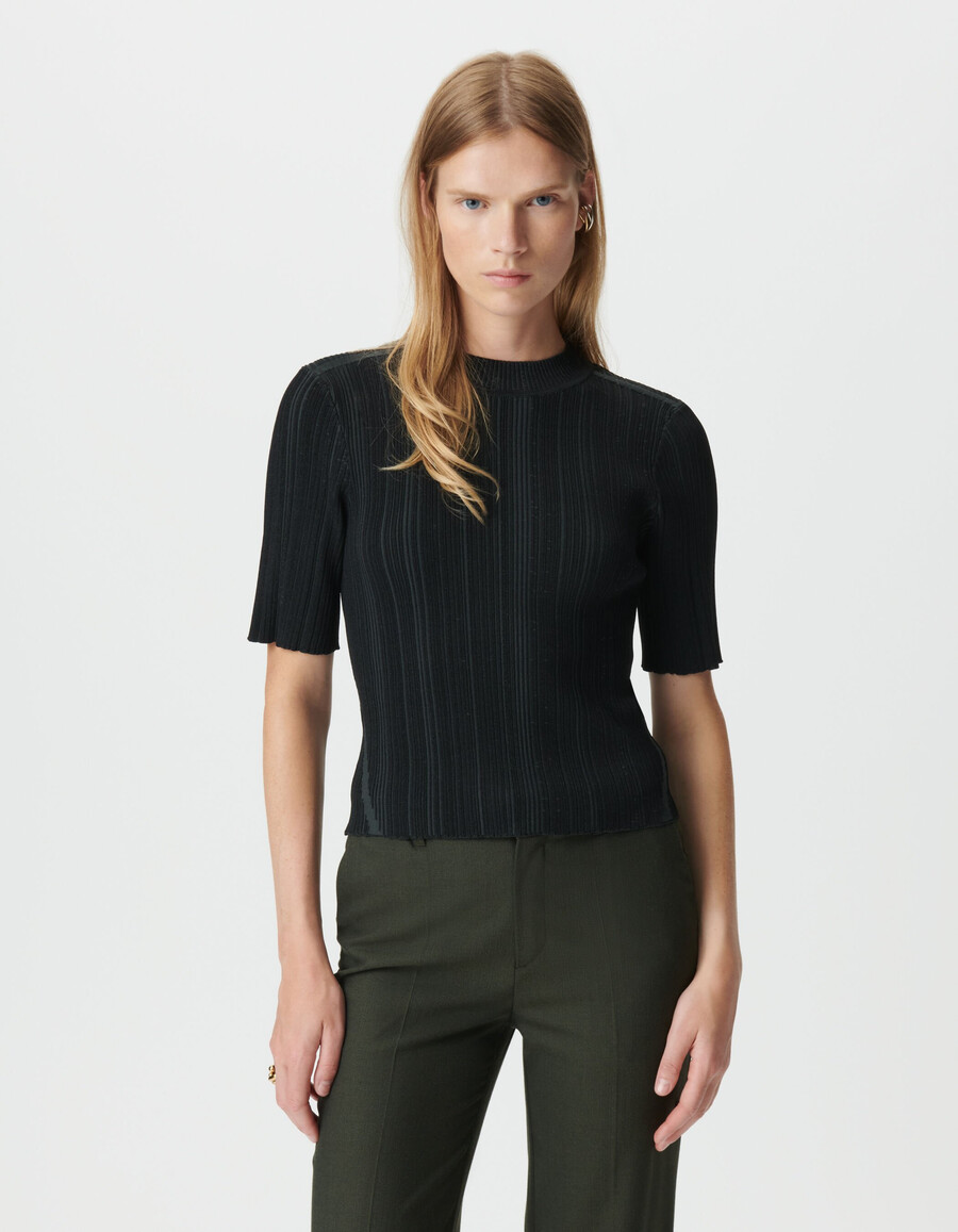 maglione attillato a righe nere in maglia da donna