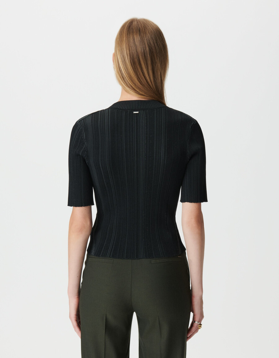 maglione attillato a righe nere in maglia da donna