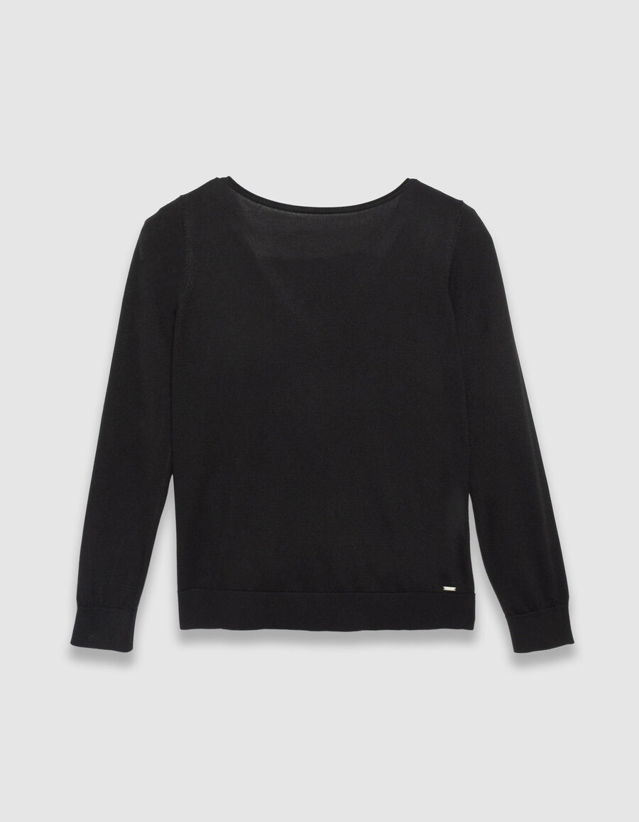maglione nero da donna in maglia fine con inserto in pizzo sul retro