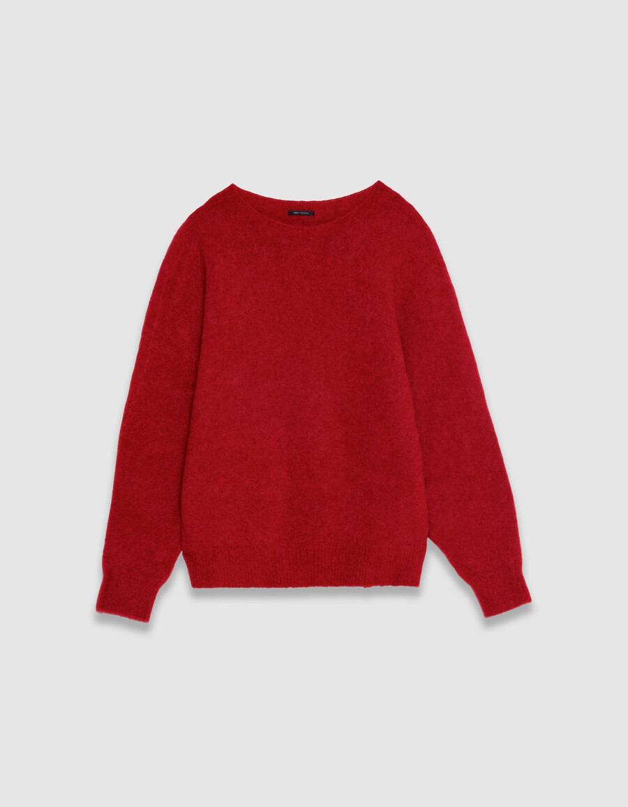 maglione rosso da donna con maniche a pipistrello
