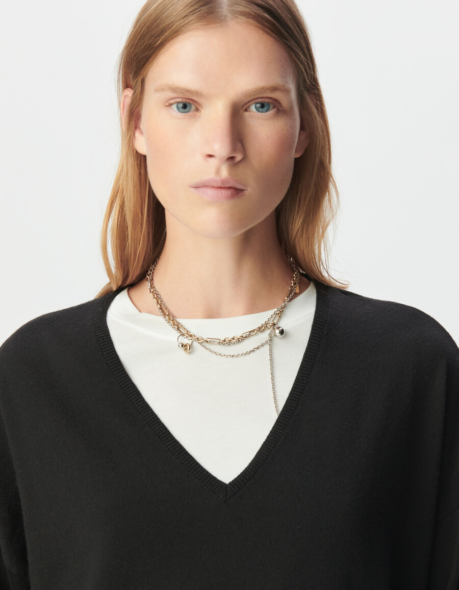 maglione oversize con scollo a v in maglia fine nera da donna
