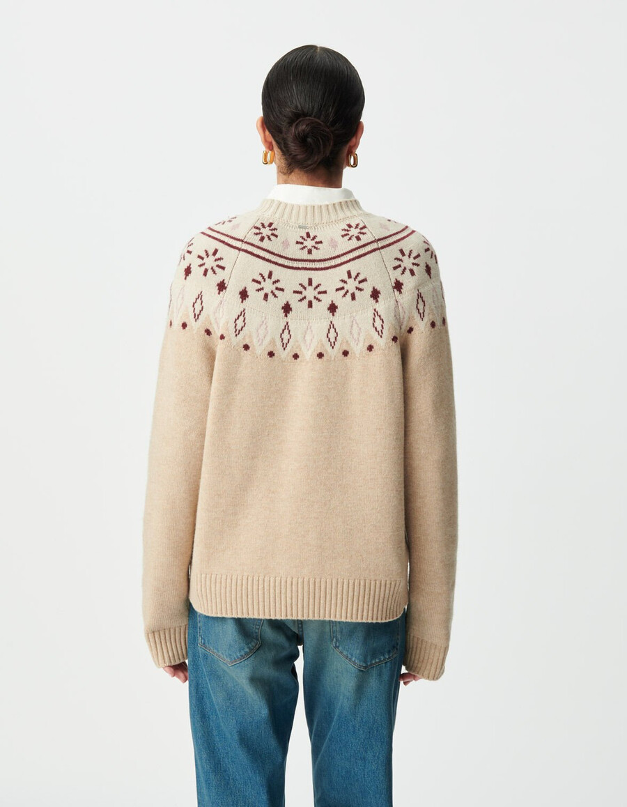 maglione lavorato a maglia jacquard decorativo beige da donna