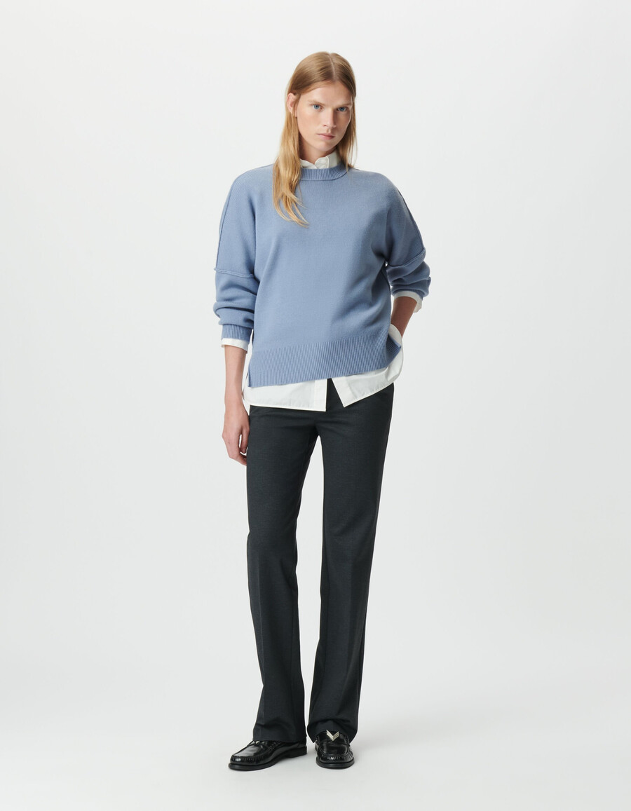 maglione oversize corto in maglia blu da donna