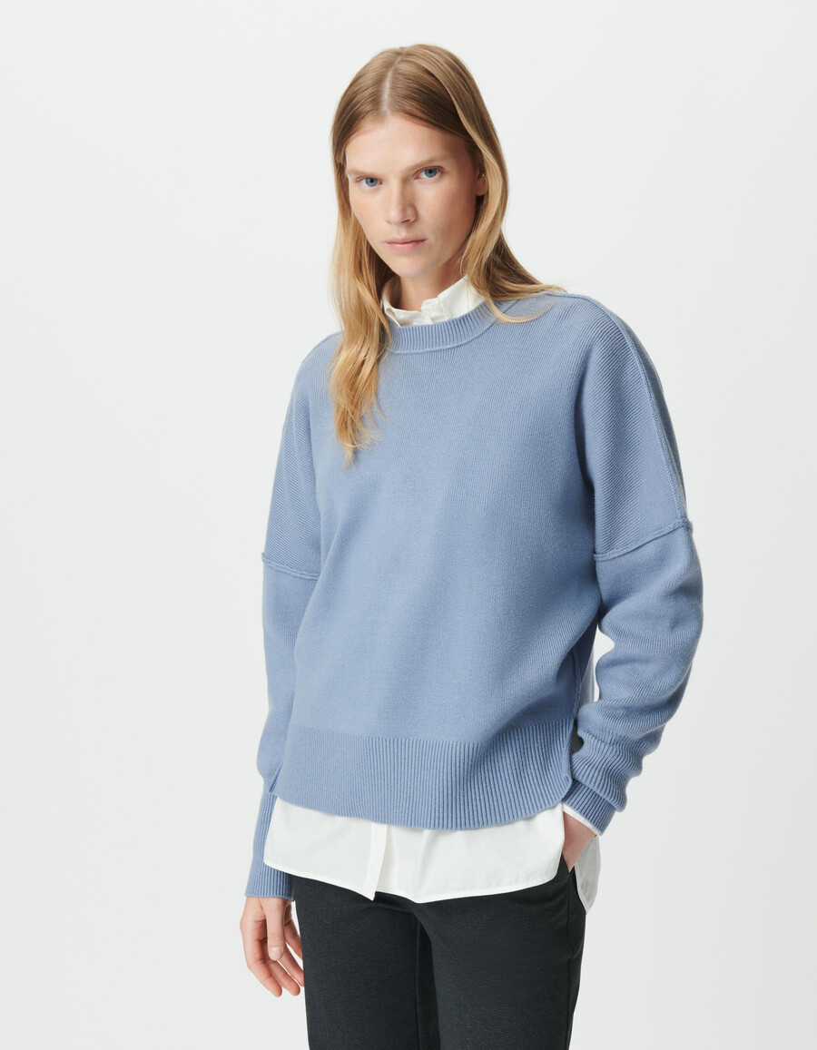 maglione oversize corto in maglia blu da donna