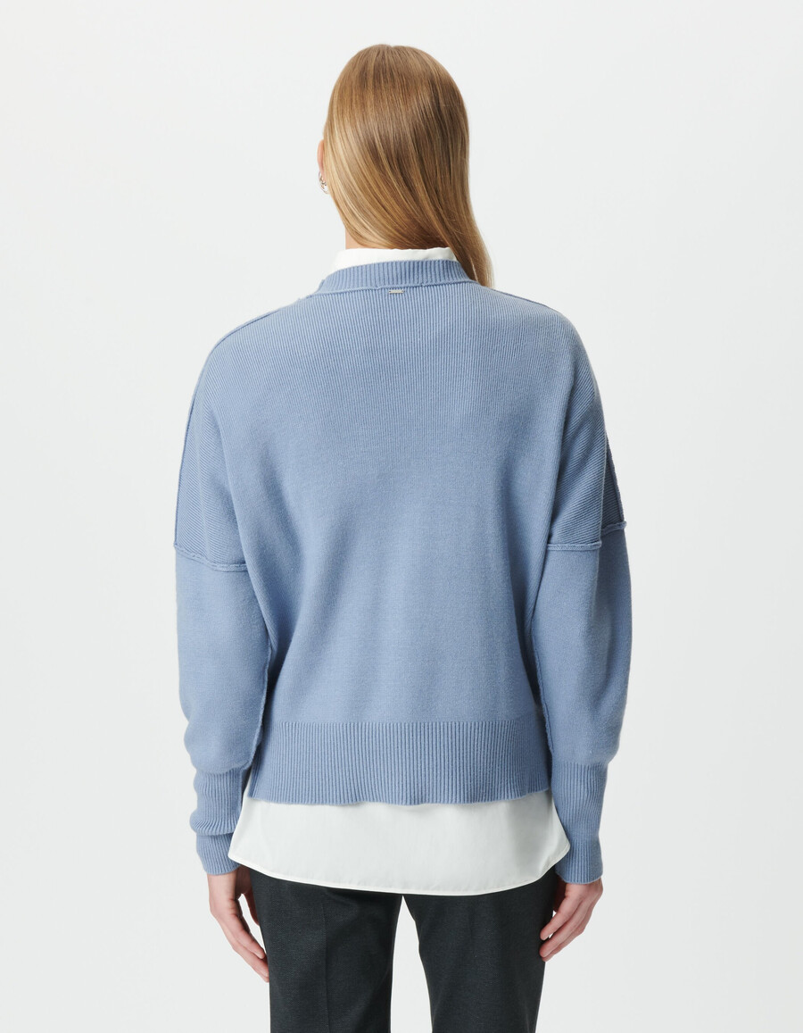 maglione oversize corto in maglia blu da donna